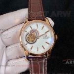 Perfect Replica Omega Deville Rose Gold Bezel Tourbillon White Dial 42mm Watch